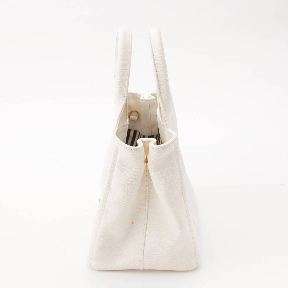 Prada Logo White Hand Bag Shoulder Canapa Tote